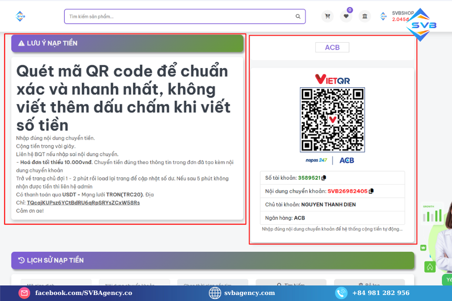 Hướng Dẫn Mua Via Uy Tín 6 Nap tien theo hoa don chuyen khoan qua ACB
